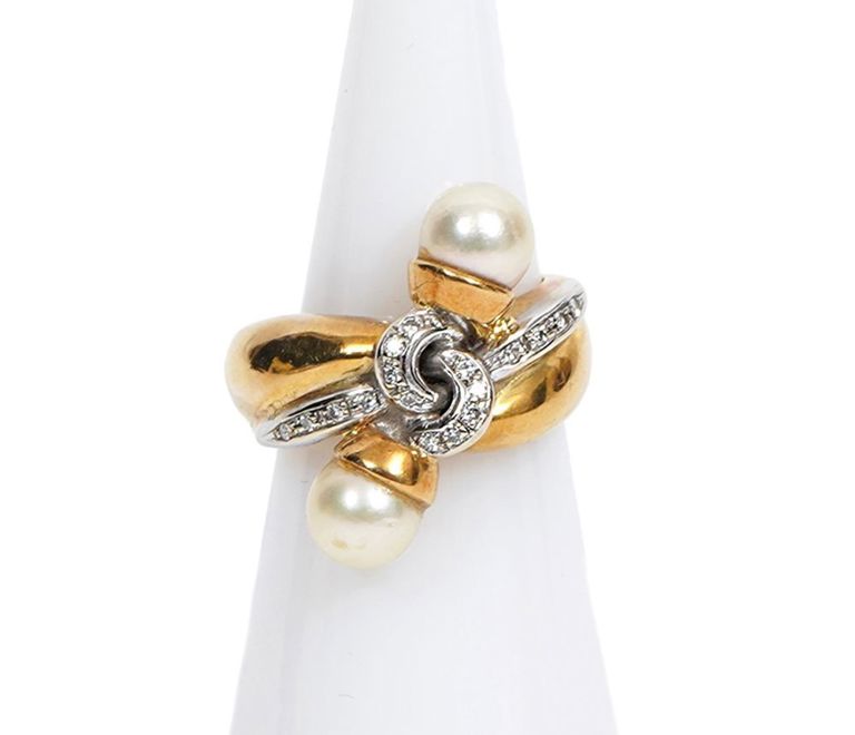 18K WG & YG Diamond & Pearl Ring
