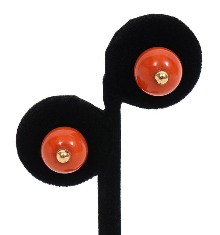 18K YG Natural Salmon Coral Pierced Earrings