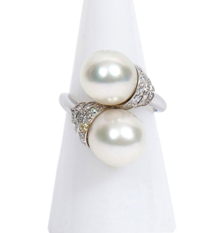 18K WG, Pearl & Diamond Bypass Ring