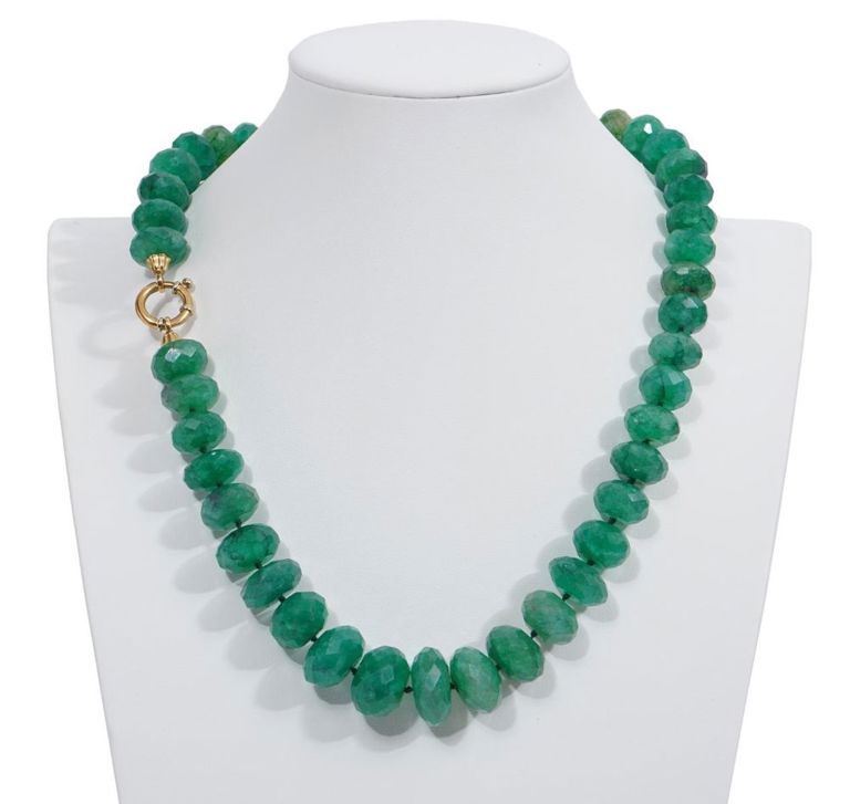 18K YG & Natural Faceted Emerald Bead Necklace