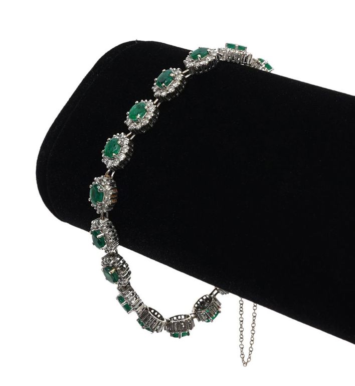 18K WG, Emerald and Diamond Halo Tennis Bracelet