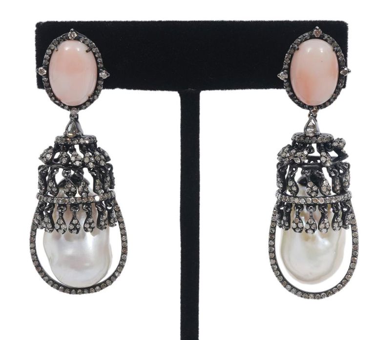 18k yellow gold and sterling chandelier earrings
