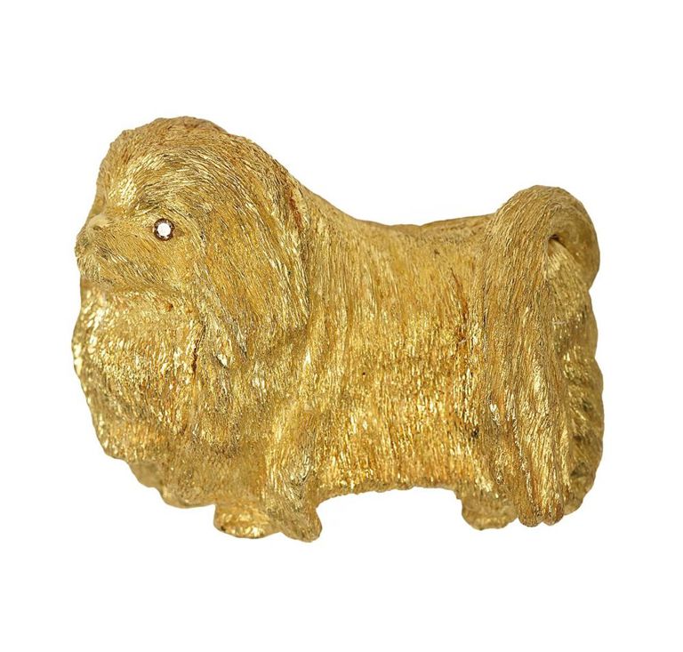 George Lederman 18K YG & Diamond Dog Brooch