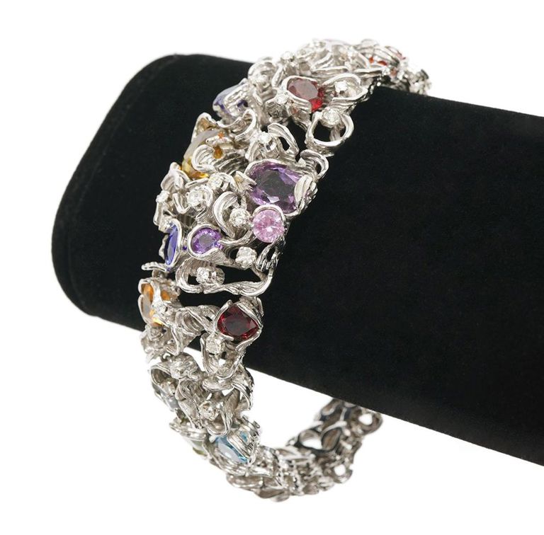 18K WG, Diamond & Multistone Brutalist Bracelet