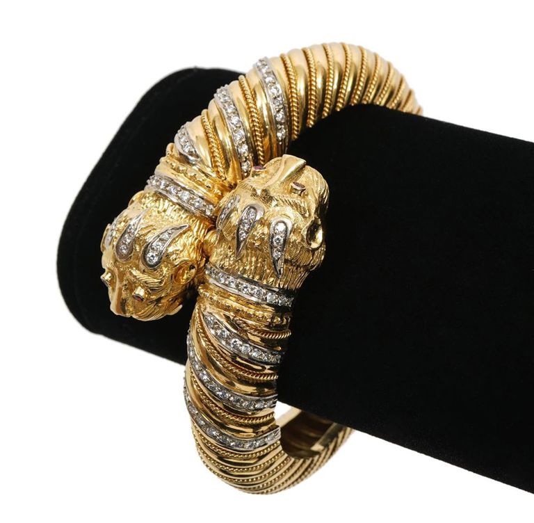 18K YG & Diamond Double Panther Bangle Bracelet