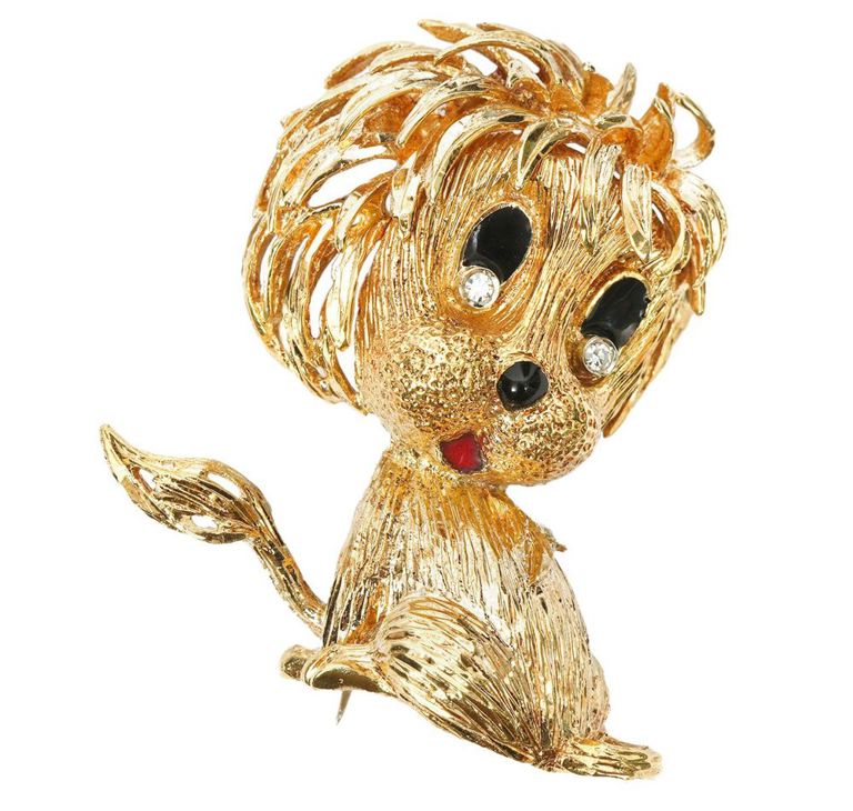 Diamond, Enamel & 18K YG Whimsical Dog Brooch