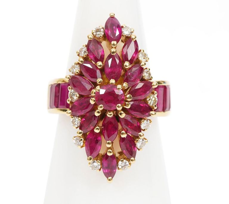 Diamond, 18K YG & Synthetic Ruby Ring