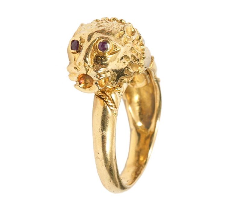 18K YG Diamond & Ruby Leopard Ring