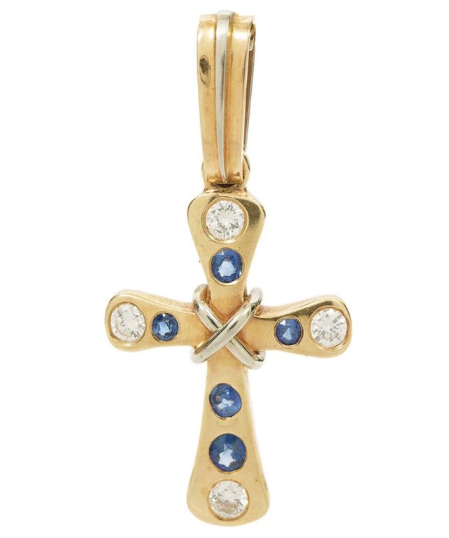 14K Gold, Diamond & Sapphire Custom Cross