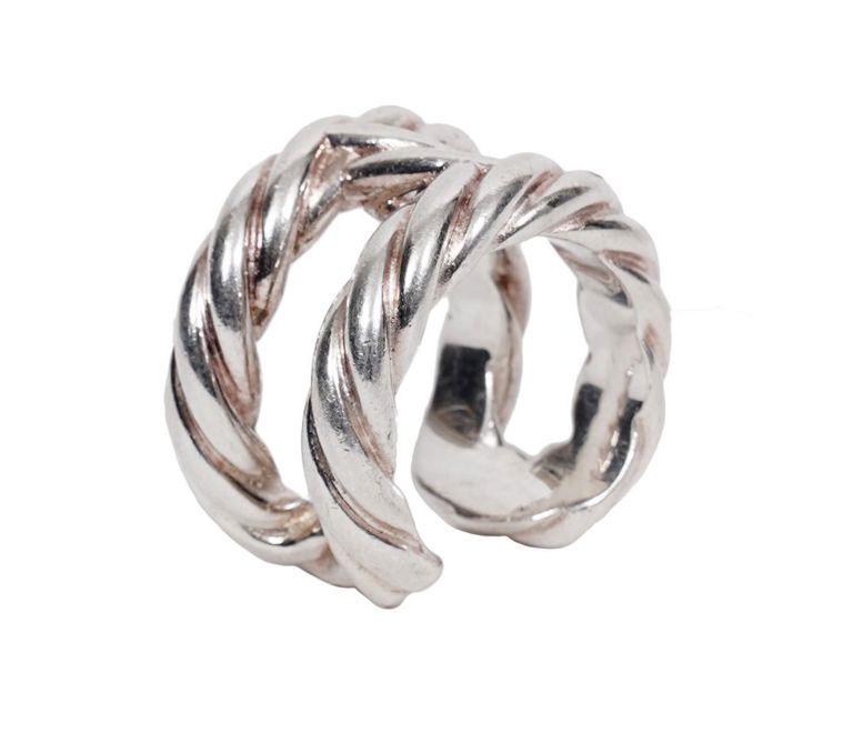 Hermes Sterling Silver Twisted H Ring