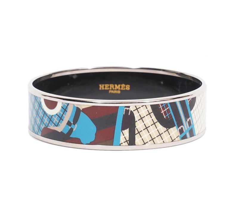 Hermes Enamel Palladium Equestrian Bangle