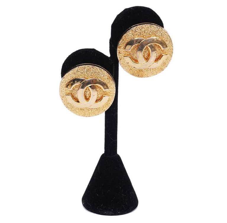 Chanel Vintage 1970's CC Disc Clip On Earrings