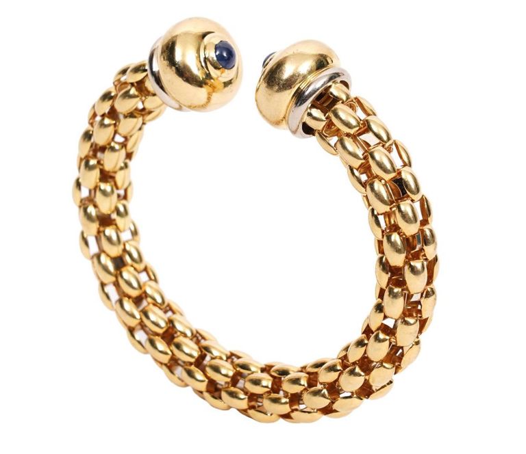 18K YG & Sapphire Cuff Bangle Bracelet