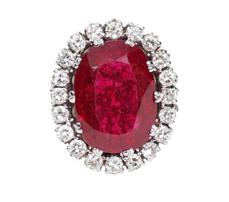 Diamond and Synthetic Ruby 18K WG Halo Ring