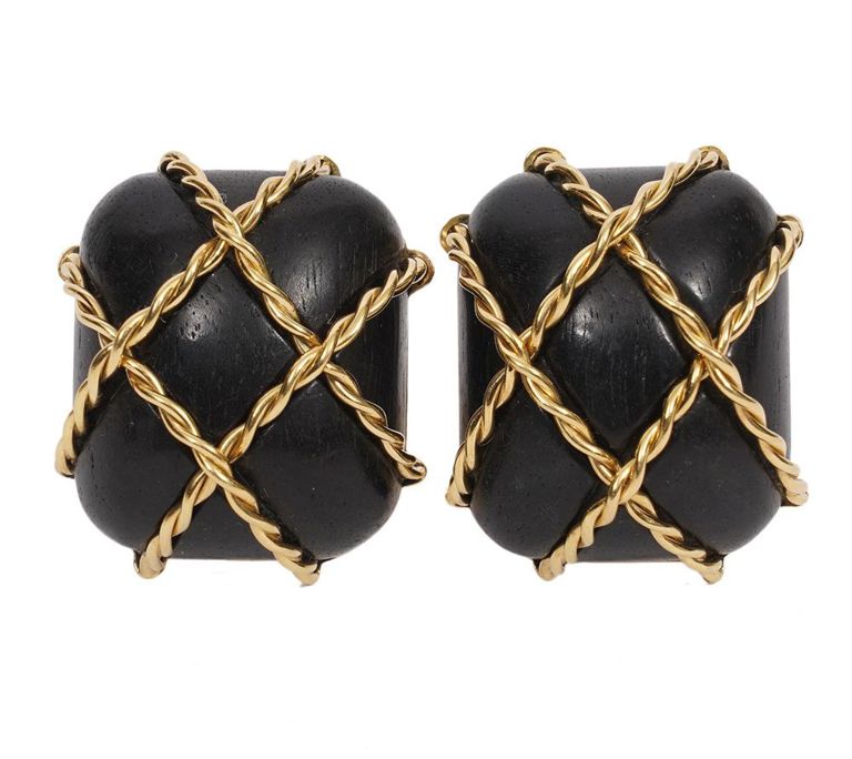 Pr. of Seaman Schepps 18K YG & Rosewood Earclips