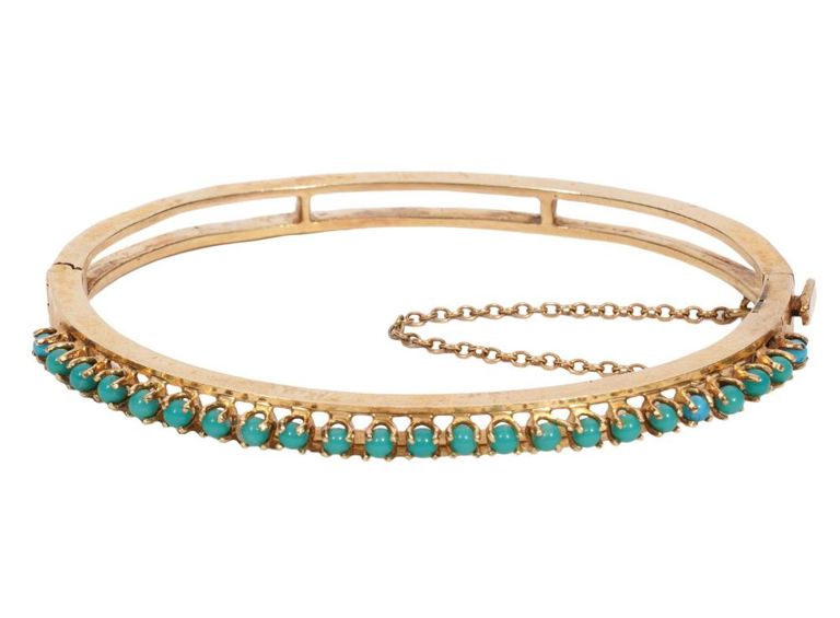14K YG Turquoise Wide Bangle Bracelet