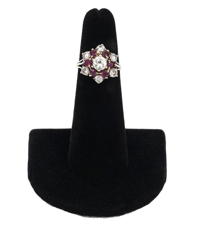 Lady's 14K WG Diamond & Ruby Cluster Ring