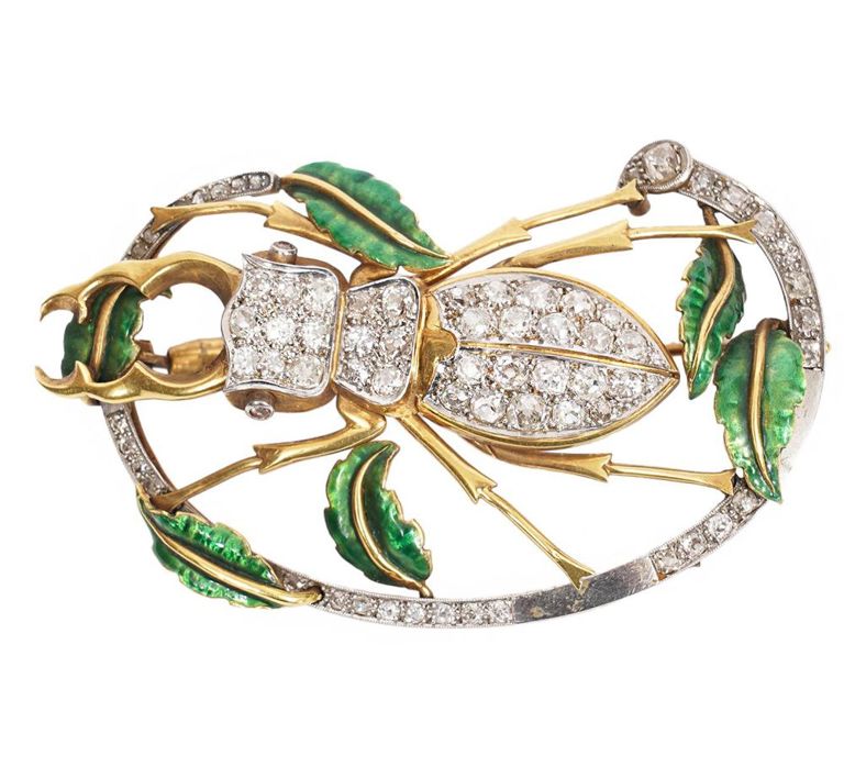 Diamond, Enamel, Gold & Silver Beetle Brooch