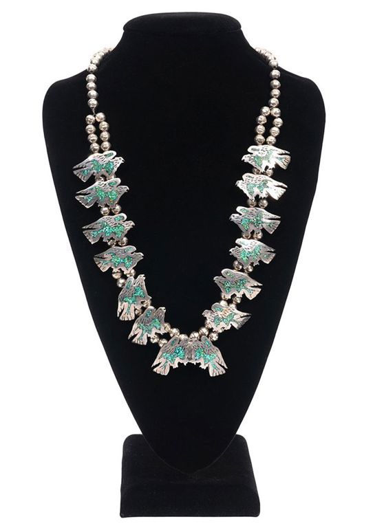 Zuni Old Pawn Eagle Squash Blossom Necklace