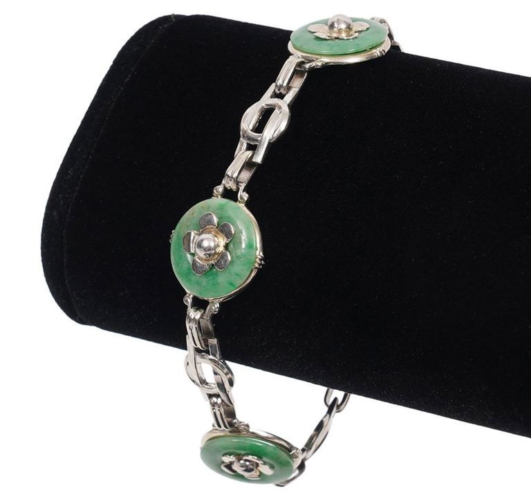 Goret Signed Jade and 14K WG Bracelet