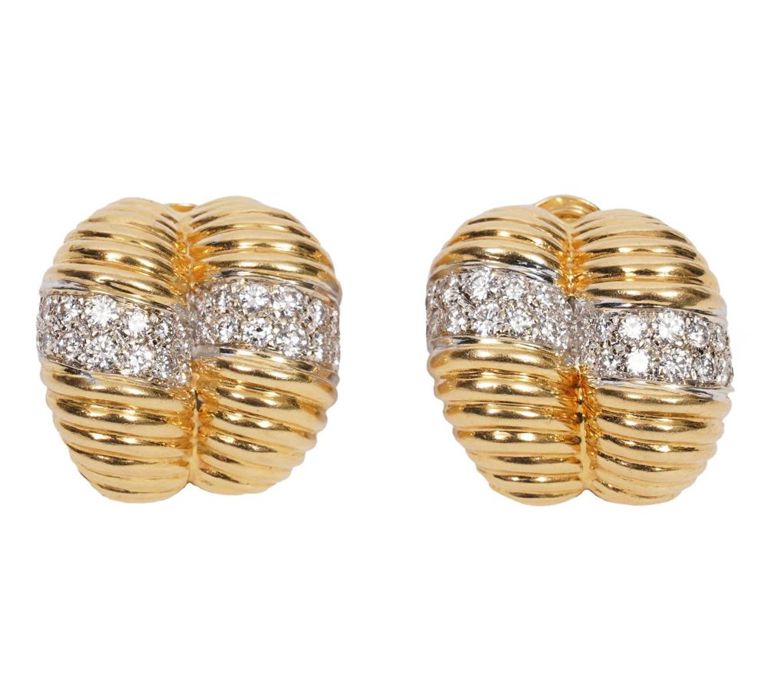Diamond & 18K YG Shrimp Design Clip Earrings