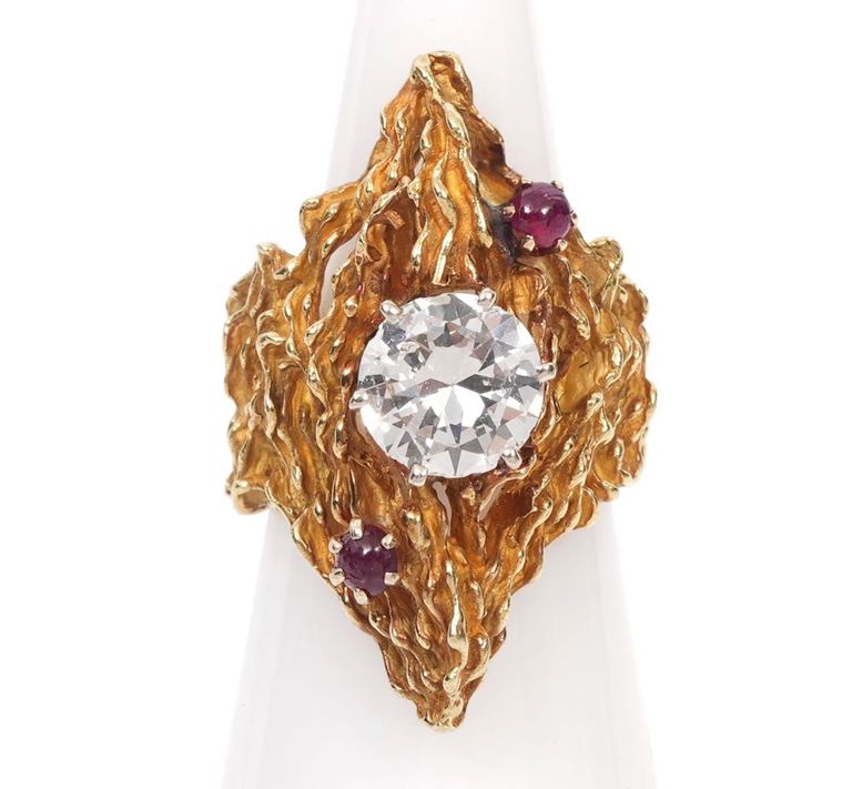 14K YG Diamond & Ruby Ring