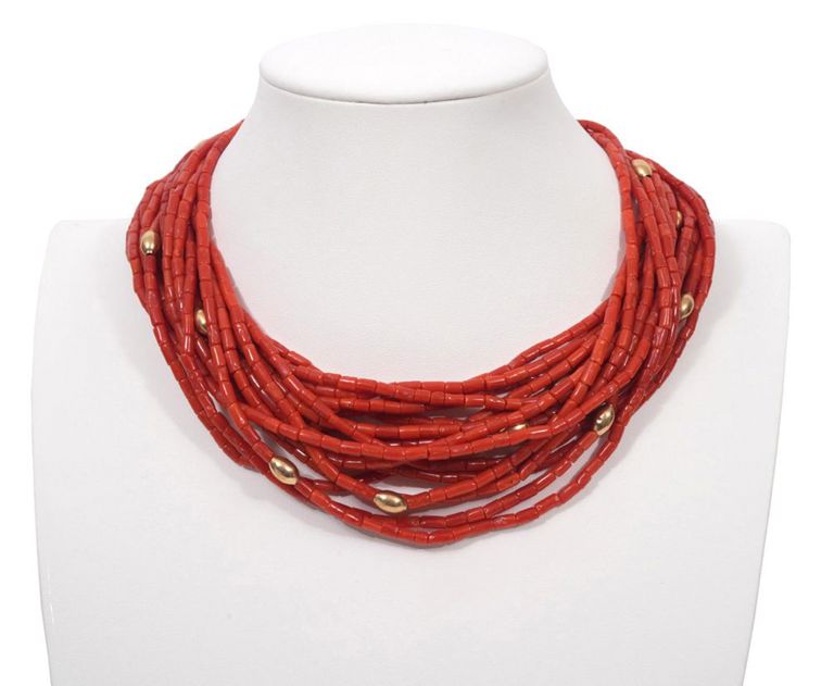 Natural Salmon Colored Coral Multi-Strand Necklace