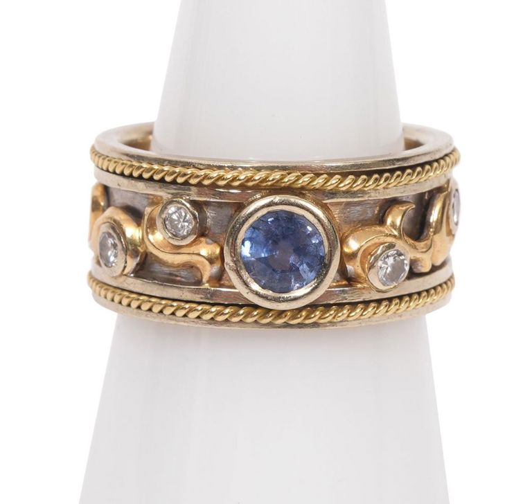 Michael Jensen 18K YG Sapphire & Diamond Ring