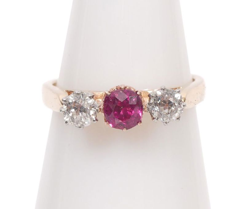 GIA Burmese Ruby & Diamond 14K YG Ring