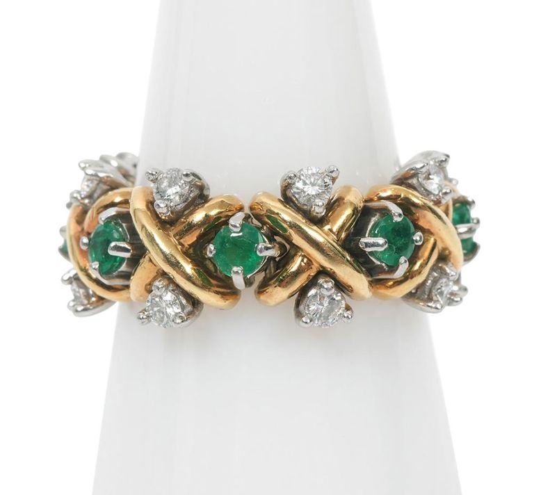 Tiffany Signed Emerald & Diamond 18K Platinum Band
