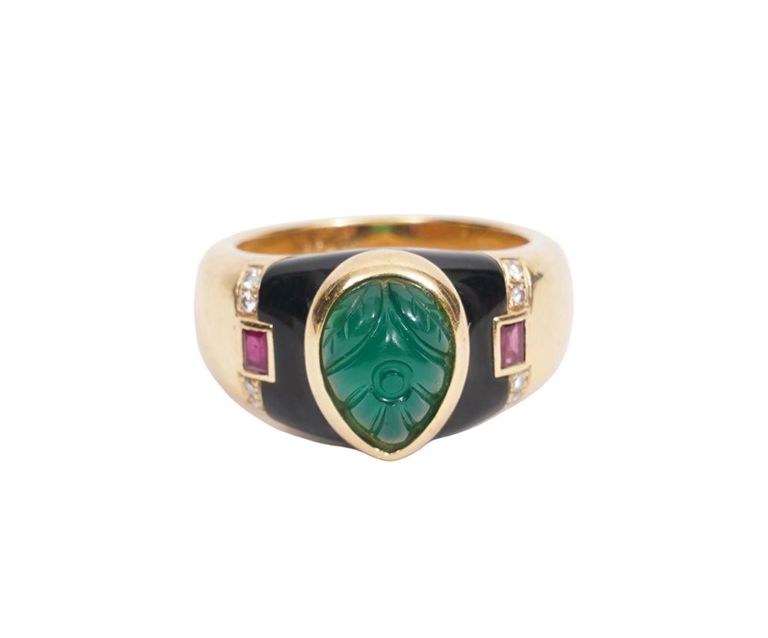 Cartier Gaia Emerald, Ruby, Diamond 18K YG Ring