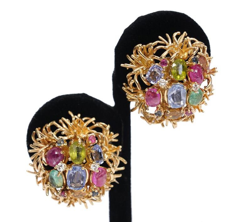 Pr. Diamond & Multi-Stone 18K Clip Earrings