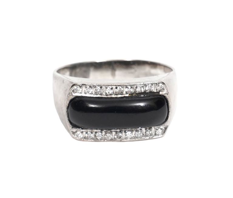 Diamond, Onyx & 10K WG Contemporary Unisex Ring