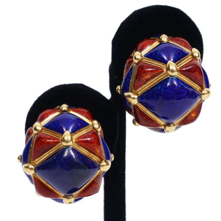 Pr. David Webb Enamel & 18K YG Clip Earrings