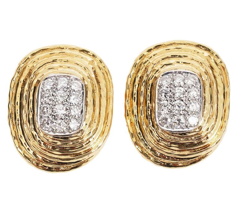 Pr. David Webb 18K YG, Platinum, Diamond Earrings
