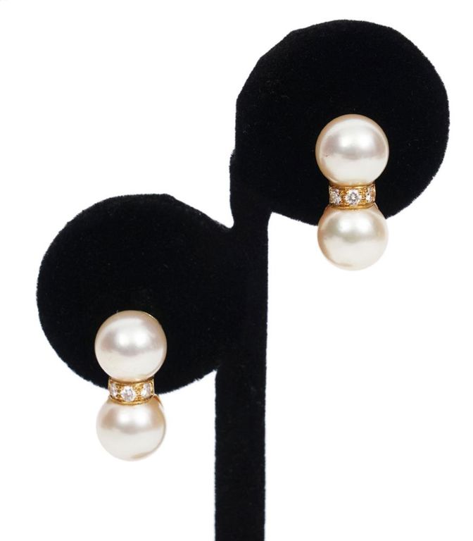 Cartier Diamond, Pearl & 18K YG Clip Earrings