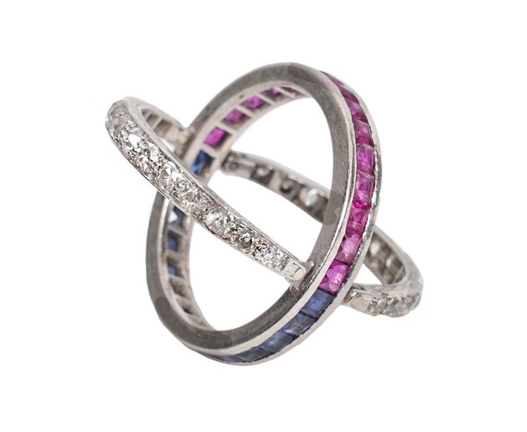 Platinum, Diamond, Sapphire & Ruby Flip Top Ring