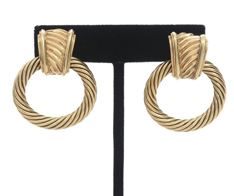 Pair of David Yurman 14kt Gold Cable Earrings