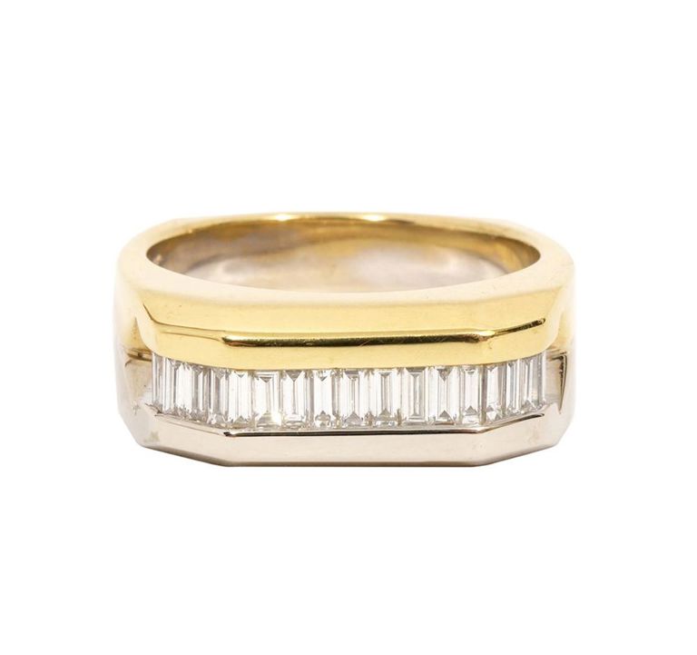 Gentleman's 18K YG Baguette Diamond Ring