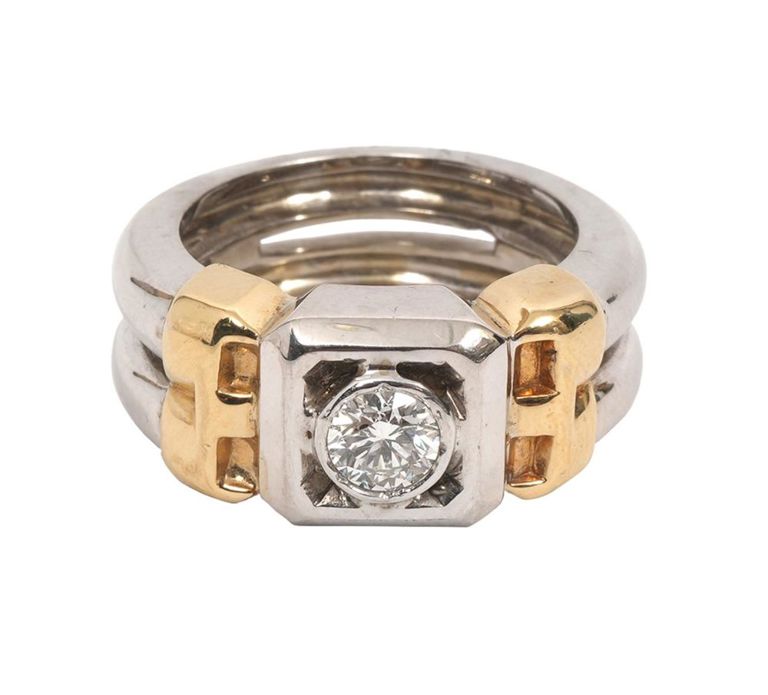 Gentleman's 14K Two Tone Diamond Ring