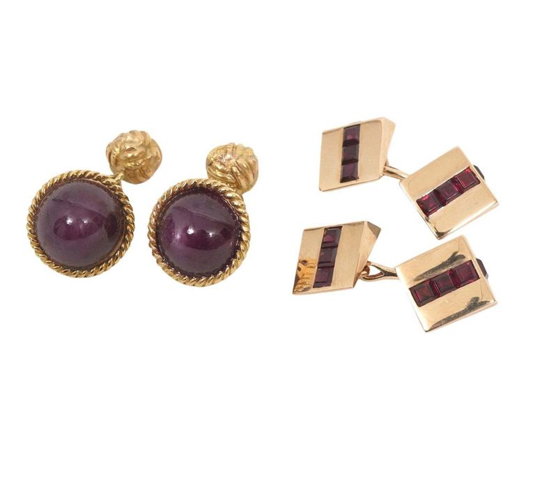 18K YG Star Ruby Cufflinks & 14K YG Ruby Cufflinks