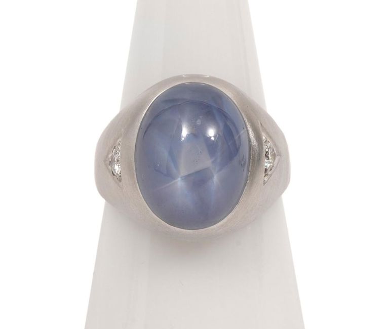 Gentleman's 14K WG Star Sapphire & Diamond Ring
