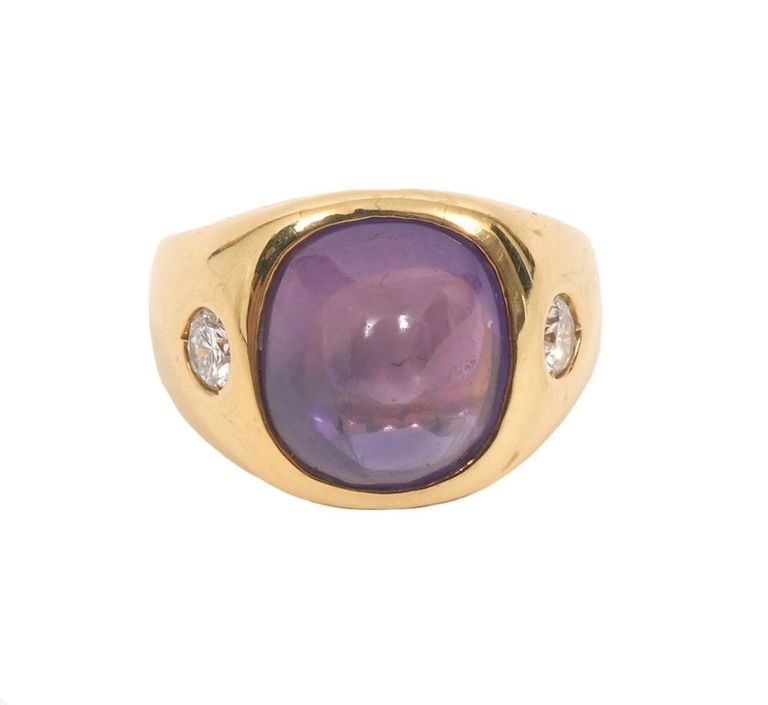 Gentleman's 18K YG Amethyst & Diamond Ring