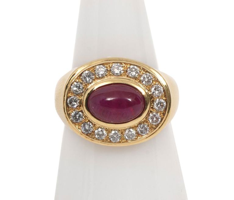 Gentleman's 18K YG Ruby & Diamond Ring