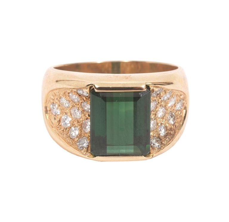 Gentleman's 14K YG Tourmaline & Diamond Ring
