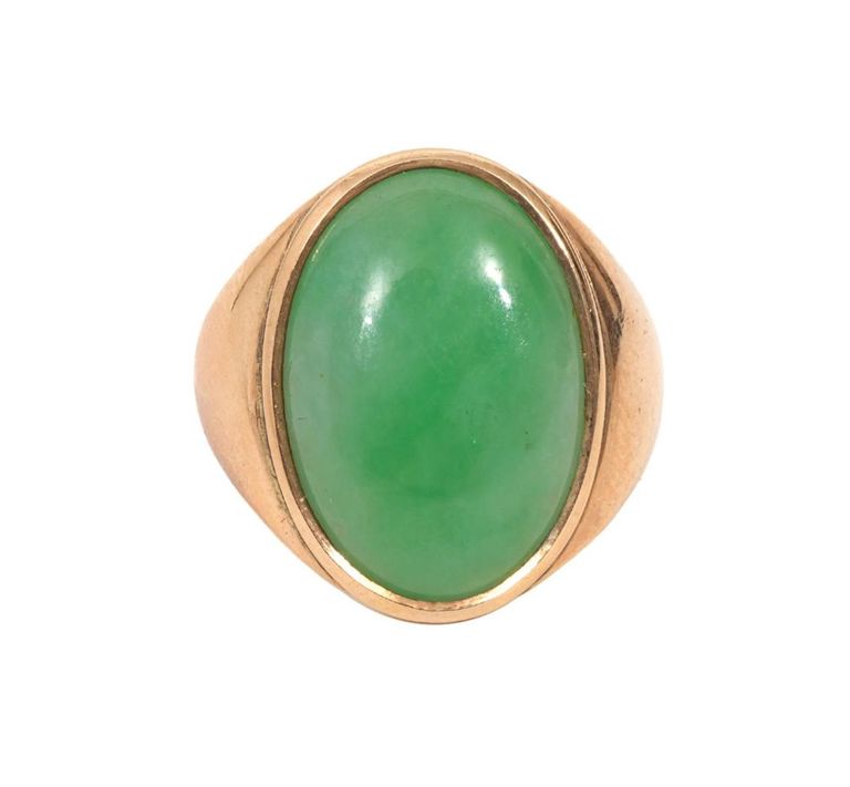 Gentleman's 14K YG Jade Ring