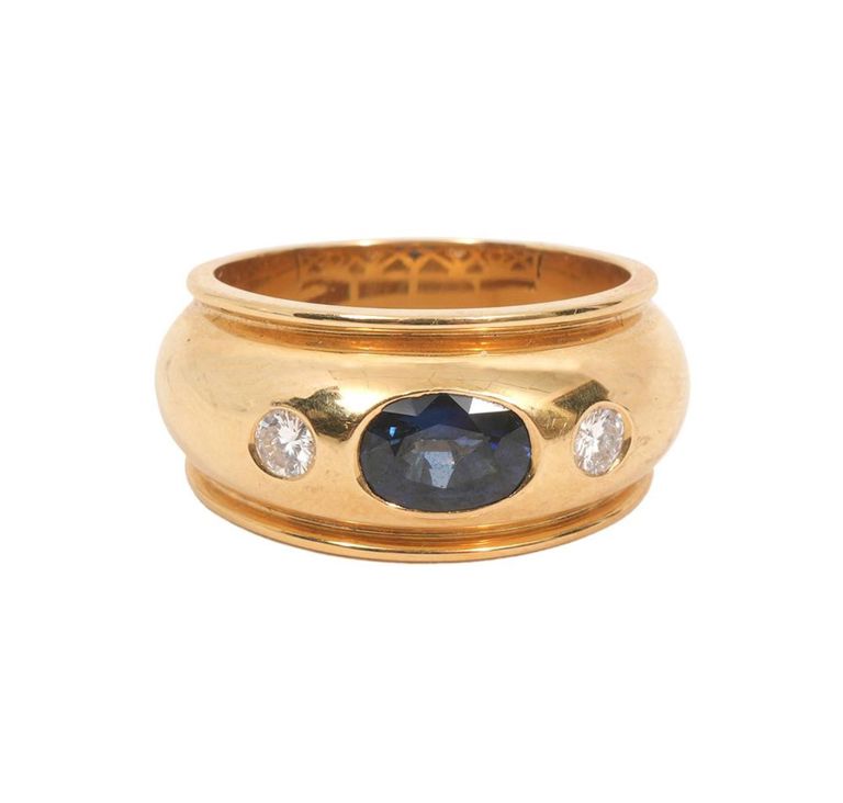Gentleman's 22K YG Diamond & Sapphire Ring