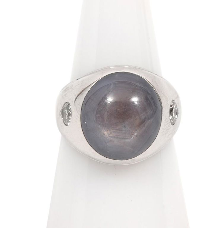 Gentleman's 14K WG Star Sapphire & Diamond Ring