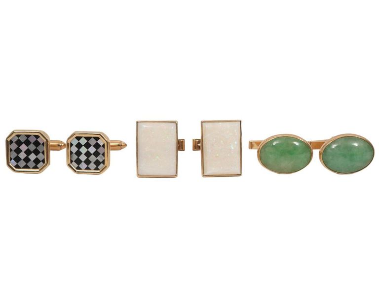 Pr. 14K Onyx & MOP, Jade & Opal Cufflinks
