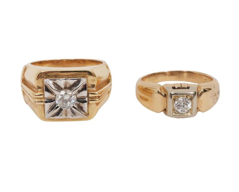 Two Gentleman's 14K YG Diamond Rings